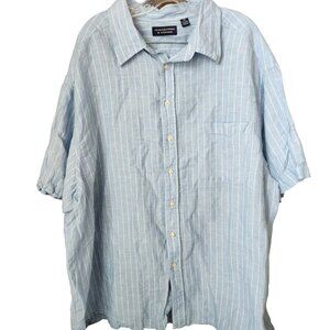 Roundtree York Linen Cotton Shirt Mens 3X Caribbean Resort Wear Stripe Blue XXXL